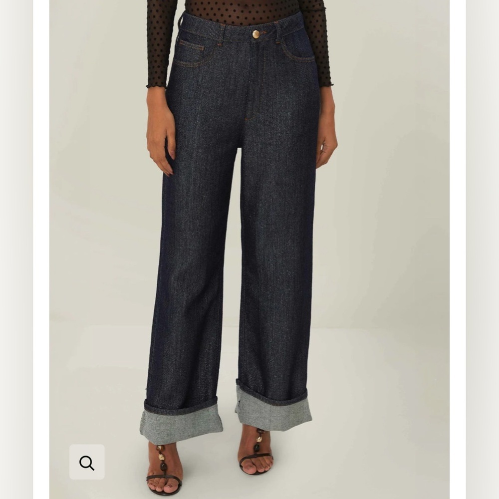 Farm Rio DENIM SHINE WIDE LEG PANTS - Picture 6 of 12